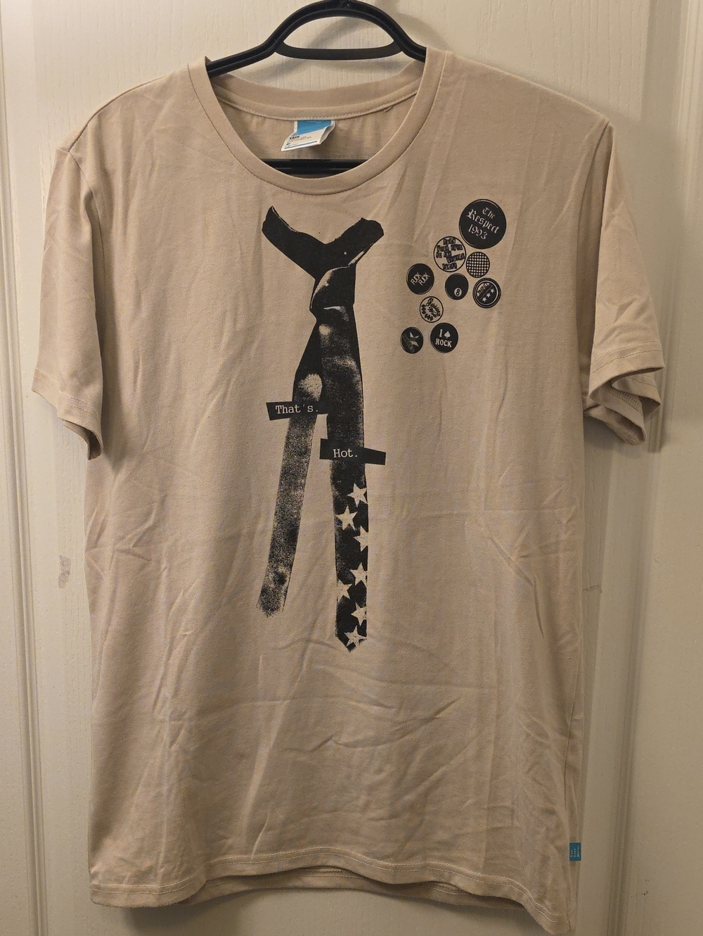 Men's Beige Graphic Tee with Tie Print